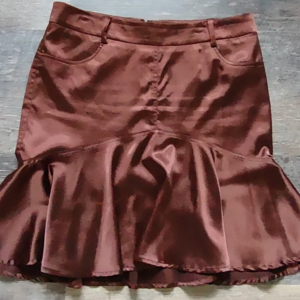 Cache Luxe Brown Satiny Skirt Size 8